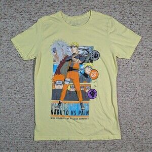 Naruto Shippuden vs Pain Arc Graphic T-Shirt Size MEDIUM Canary Yellow Anime Tee